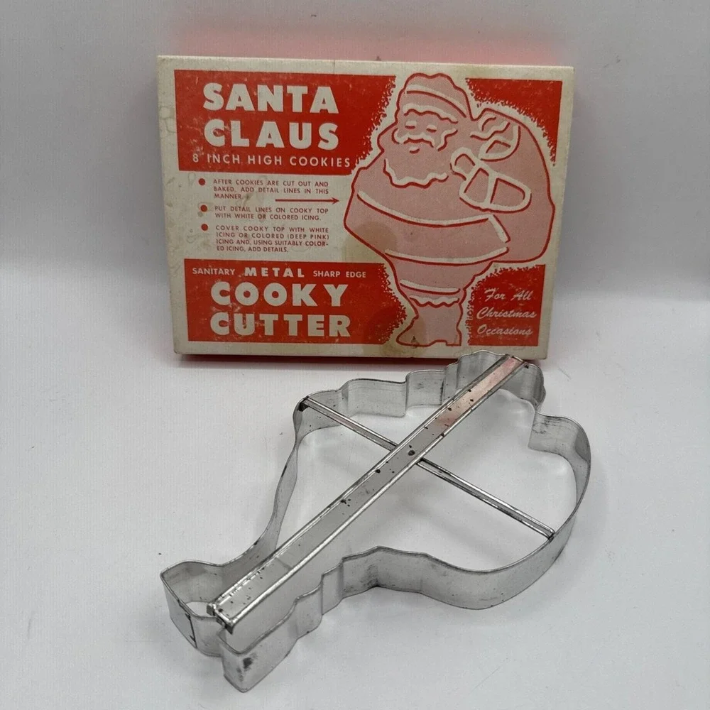 Vintage Santa Claus Metal Cooky Cutter 8 Inch Cookie Fondant Sugar Sheet PlayDoh